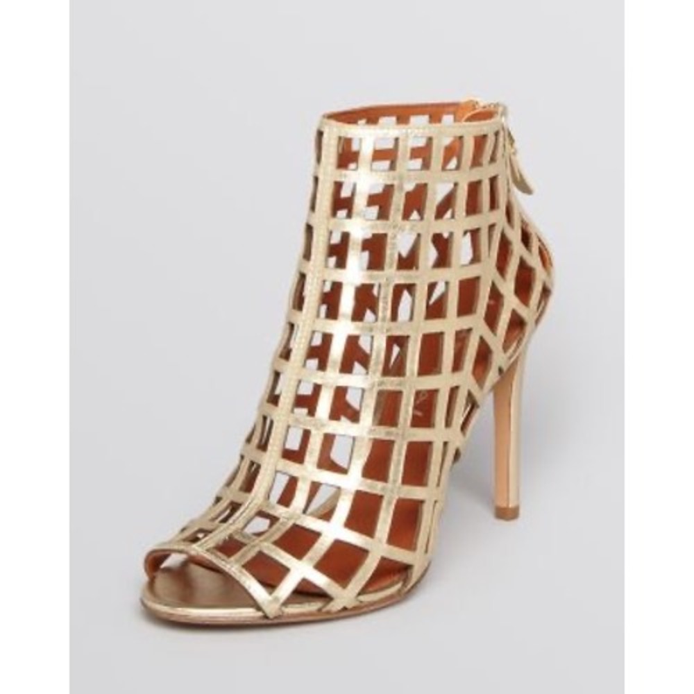 Via Spiga Metallic Gold Cage Booties Open Toe Stiletto Heels 6.5M EUR 37